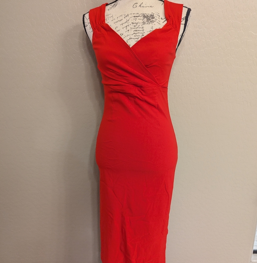 Rock Steady Elegant Classic Red Sleeveless Dress Faux Vintage Style Size 6 - Picture 5 of 5
